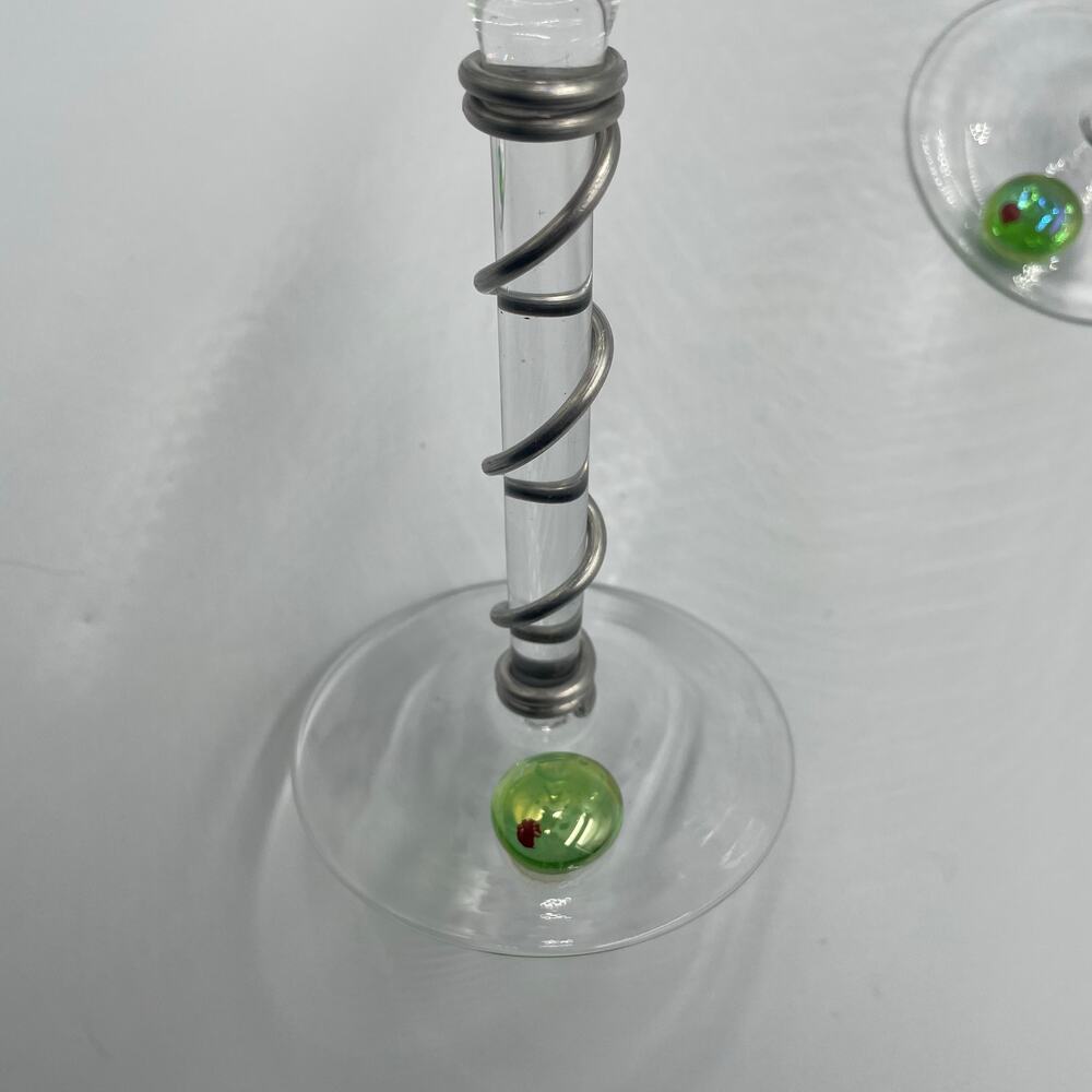 Set of 2 Wire Wrapped Martini Glasses Drinkware with Glass Olives Barware - Picture 4 of 7